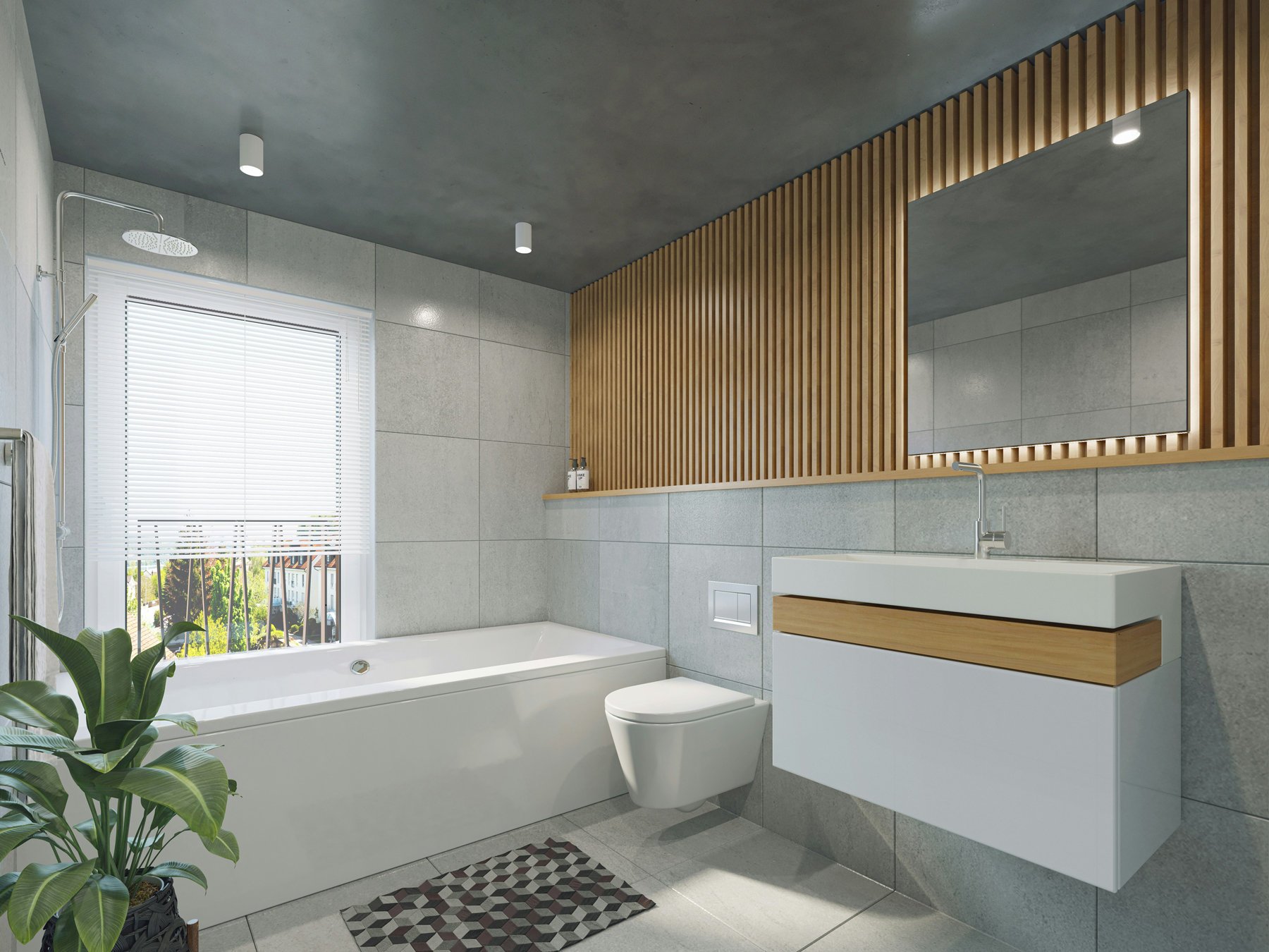 Badezimmer in einer Mietwohnung mit Badewanne